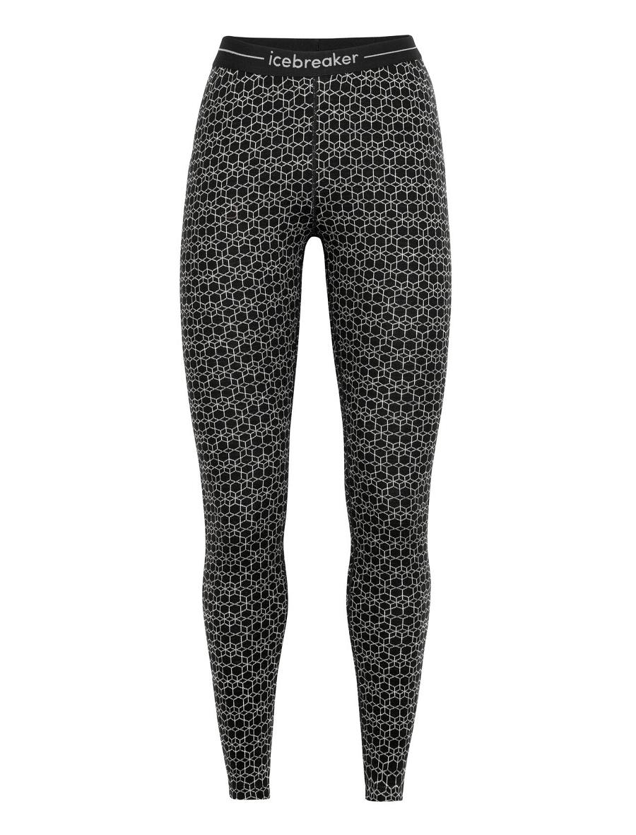 Black / Snow Women's Icebreaker Merino 250 Vertex Alpine Geo Leggings | USA 1531LISH